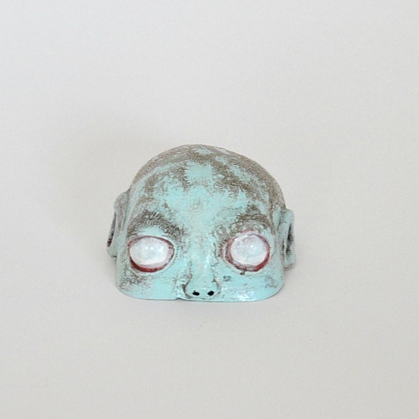 Resin Art Toy, Chan-Chew, Creepy Cute, Baby Doll Head, Weird, Oddly Sweet Dolls - ZOMBIE BLUE