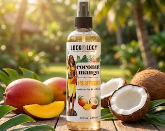 Spray hidratante Lockology Coconut Mango Best Loc, hidratante diario para rastas y rastas secas