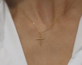 Dainty Cross Necklace: 14K Gold Vermeil, Sterling Silver Faith Jewellery