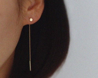 Tiny disc threader, Disc threader, Threader earrings, Drop earrings, Everyday earrings, Little earrings, Petite earrings