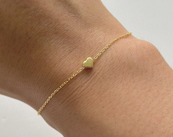 Mini Heart Bracelet: 14K Gold Vermeil, Sterling Silver Dainty Jewellery