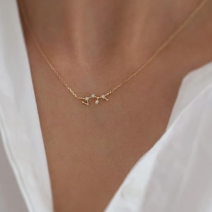 Collana zodiacale: segno zodiacale in argento sterling vermeil 14K, zirconia cubica