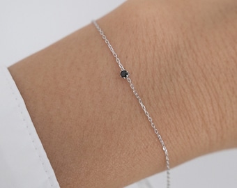 Petite Crystal Silver Bracelet 2mm, Tiny crystal bracelet, Dainty bracelet, Petite bracelet, Single stone bracelet, Simple bracelet
