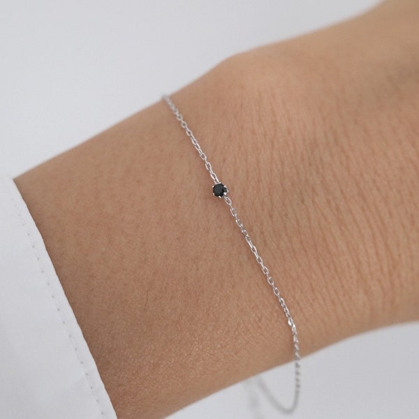 Petite Crystal Silver Bracelet 2mm, tiny crystal bracelet, dainty bracelet, petite bracelet, single stone bracelet, simple bracelet