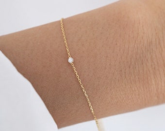 Petite Crystal Gold Bracelet/2mm, tiny crystal bracelet, dainty bracelet, petite bracelet, single stone bracelet, simple bracelet