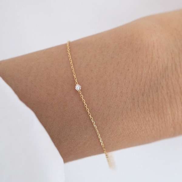 Petite Crystal Gold Bracelet/2mm, tiny crystal bracelet, dainty bracelet, petite bracelet, single stone bracelet, simple bracelet