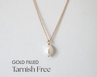 Gold Filled Celina Freshwater Pearl Necklace: Minimalist Handmade Pendant