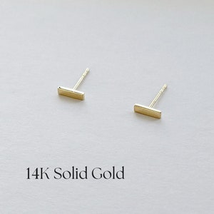 14K Sleek Bar Studs, Bar Studs, Simple Stud Earrings, Solid Gold Earrings, Daily Earrings, Dainty Jewellery, Gift for her, Gold Studs