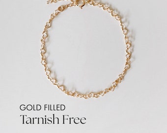 Gold Filled Heart Link Bracelet: Dainty Waterproof Chain