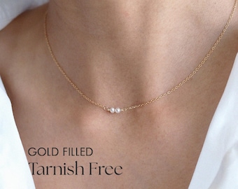 Gold Filled Double Freshwater Pearl Necklace - Minimalist Layering Jewelry