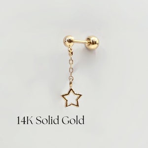 Brinco de cartilagem de gota de estrela Lil 14K, cartilagem de ouro maciço, piercing de estrela, piercing de ouro, brinco único, piercing pequeno, presente para ela