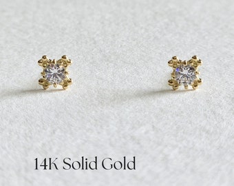 Lumiere 14K Solid Gold Earrings, Gold Studs, Simple Studs, Daily Earrings, Gift for her, Gift for wife