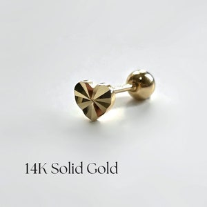 14K Heart U Cartilage Earring, Solid Gold Cartilage, Heart Piercing, Gold Piercing, Single Earring, Small Piercing, Gift for her