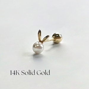 14K My Bunny Cartilage Earring, Solid Gold Cartilage, Gold Piercing, Single Earring, Animal Earring, Bunny Piercing, Gift for her
