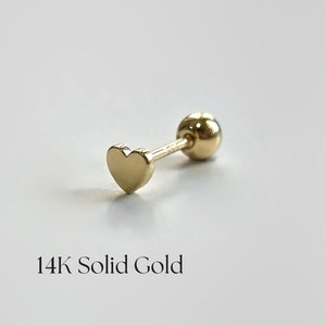 14K Mini Heart Cartilage Earring, Solid Gold Cartilage, Heart Piercing, Gold Piercing, Single Earring, Small Piercing, Gift for her