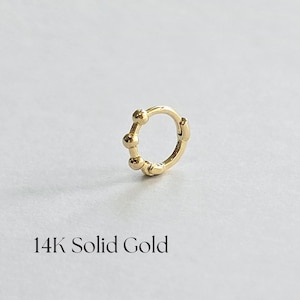 14K Ball Detail Huggie Hoop, Solid Gold Hoop, Single Hoop, Hoop earring, Cartilage Hoop, Small Huggie, Gift for her
