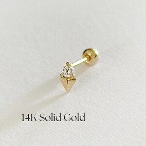 14K Solid Gold Little Hope Cartilage Earring, 14k gold earring, Gold cartilage, Gold stud, 14k cartilage, Single stud, single earring