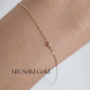 14K Petite Diamond Bracelet, Solid Gold Bracelet, Minimalist Bracelet, Diamond Bracelet, Gold Bracelet, Dainty chain, Gift for her