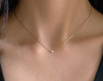 Petite Crystal Snake Chain Necklace, Tiny crystal necklace, Dainty necklace, Petite necklace, Single stone necklace, Wedding Jewellery