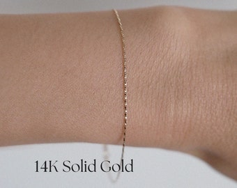 14K Solid Gold Twist Box Chain Bracelet - Minimalist Design