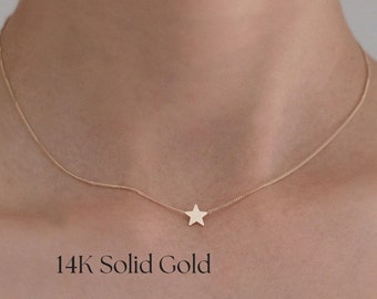 14K Solid Gold Star Pendant Necklace: Dainty Celestial Jewellery
