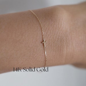 14K Petite Cross Bracelet, Solid Gold Bracelet, Minimalist Bracelet, Cross Bracelet, Christian gift, Gold Bracelet, Chain Bracelet