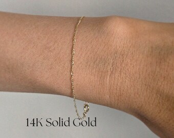 14K Solid Gold Torino Chain Bracelet: Minimalist Dainty Bracelet