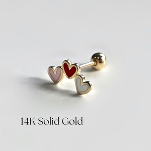 14K Love Trio Cartilage Earring, Solid Gold Cartilage, Heart Piercing, Gold Piercing, Single Earring, Small Piercing, Gift for her