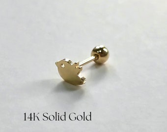 14Kソリッドゴールド製アリとハチドリのスタッドピアス、軟骨