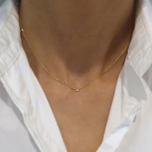 Gold Vermeil Petite Crystal Necklace • Dainty 2mm Zirconia • Bridesmaid Gift • Minimalist Jewelry • Wedding Gift for Her