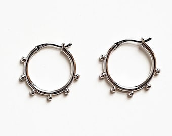 6 tiny balls one touch earrings, hoop earrings, silver hoops, simple hoops, hoops earrings