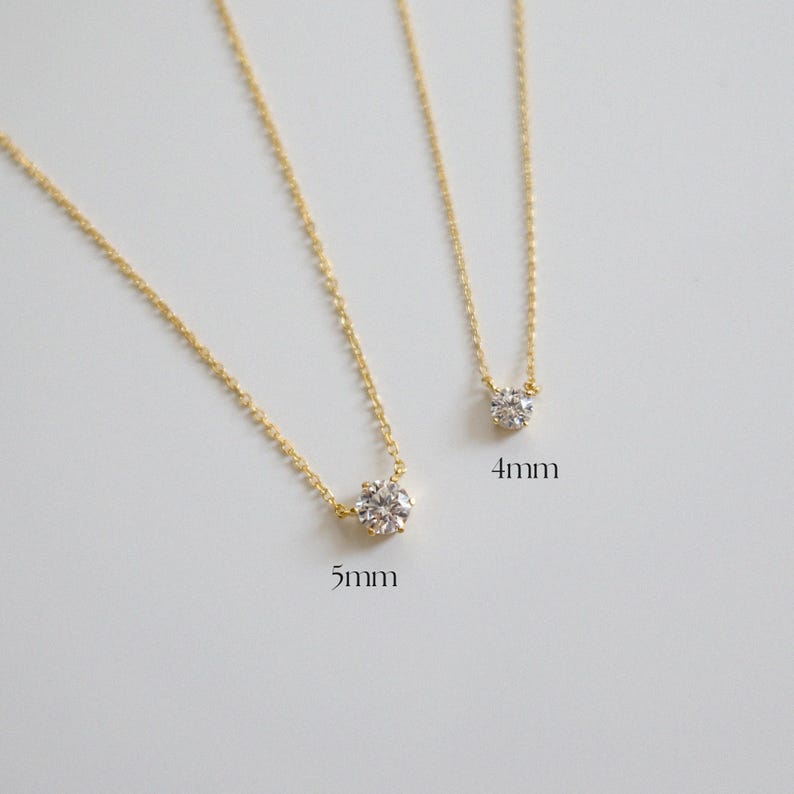 Petite Crystal Necklace: 3 Stone Sizes, Dainty 14K Gold Vermeil Chain, Minimalist Jewellery image 7