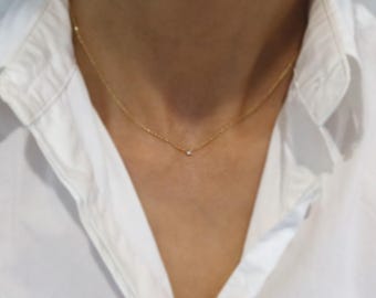 Petite Crystal 2mm Necklace: Dainty Zirconia, 14K Gold Vermeil & Sterling Silver, Wedding Jewellery