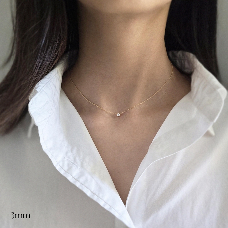 Petite Crystal Necklace: 3 Stone Sizes, Dainty 14K Gold Vermeil Chain, Minimalist Jewellery image 3