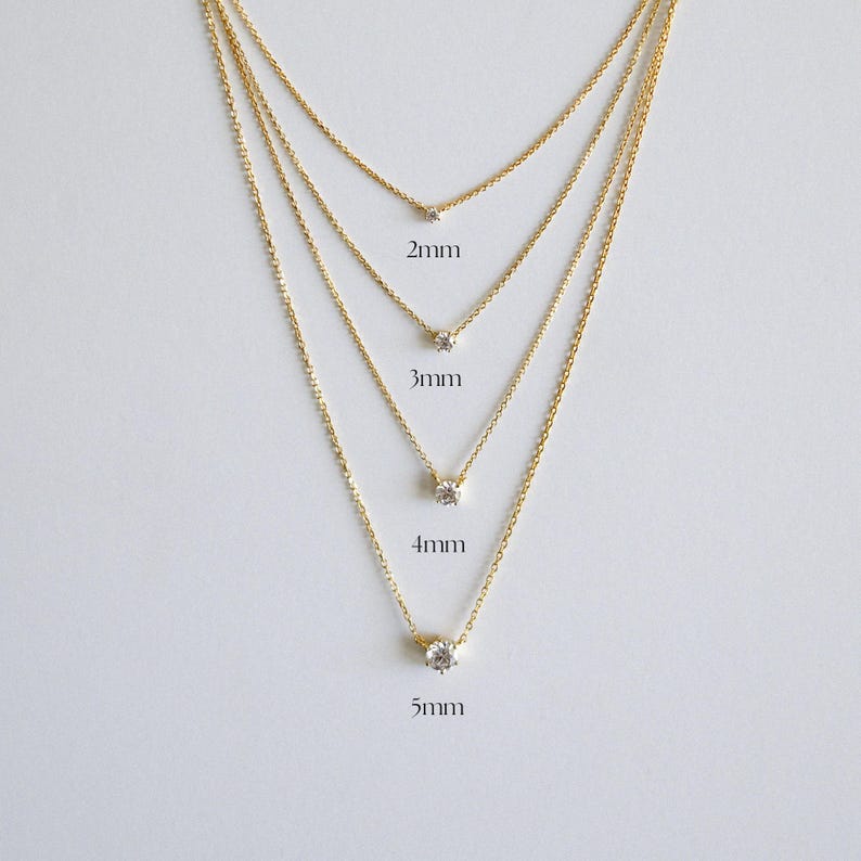 Petite Crystal Necklace: 3 Stone Sizes, Dainty 14K Gold Vermeil Chain, Minimalist Jewellery image 2