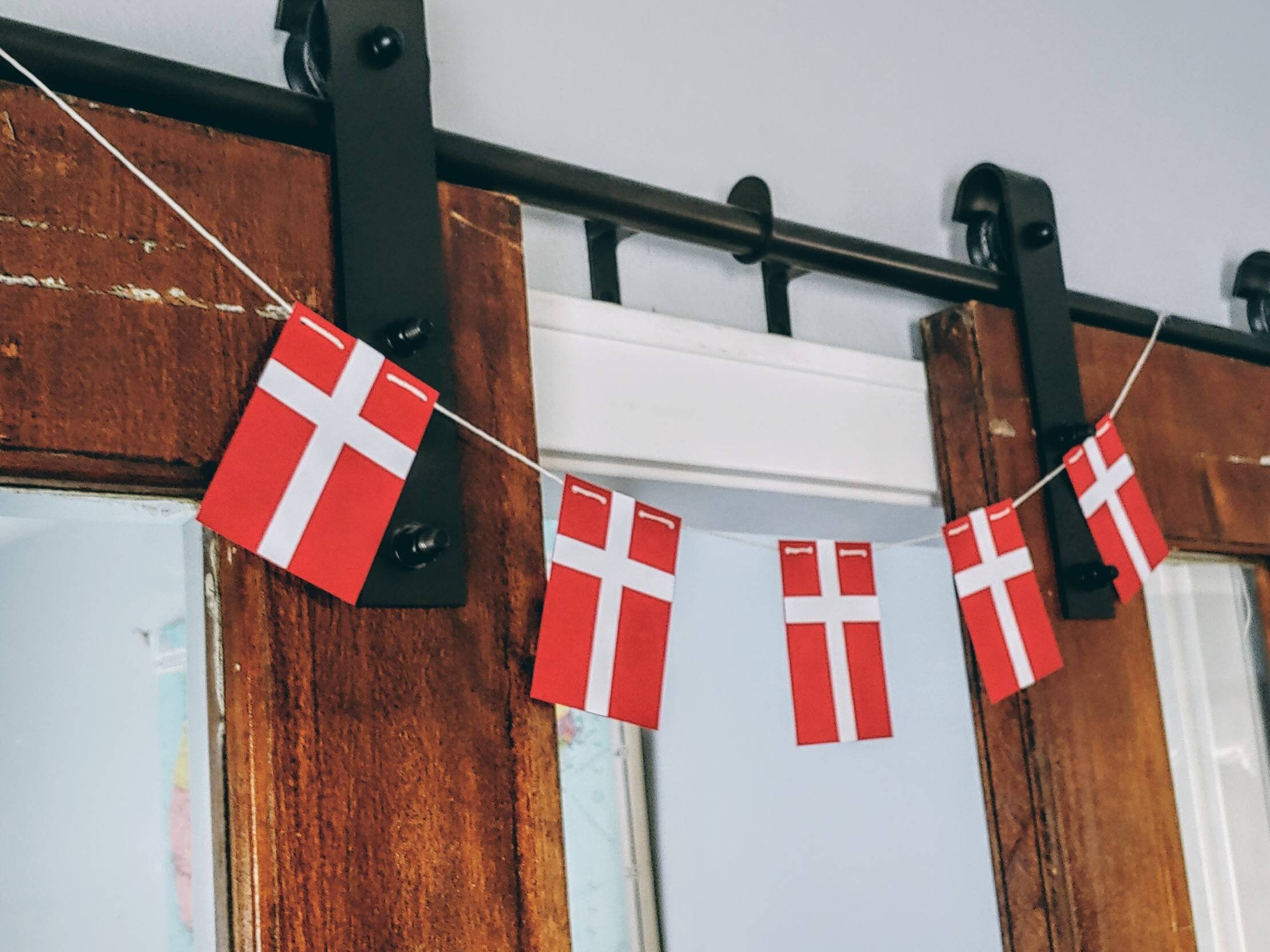 Danish Flags Christmas Garland or Nordic Scandinavian Traditional Paper