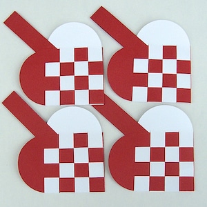 Danish Woven Heart Decoration SET OF 4 Christmas Ornament Nordic Scandinavian Traditional Paper Hygge Red and White Julehjerter