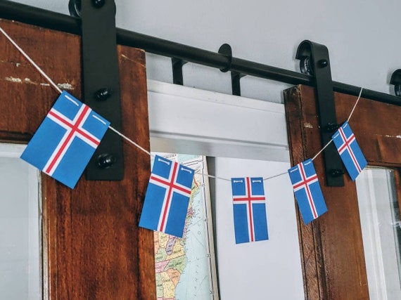 Icelandic Flags Garland or Scandinavian Traditional Paper Bunting Decoration Iceland Gift