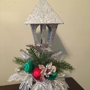 Große Vintage Pappe Glitzer Laterne Putz Mica Weihnachten Dekoration