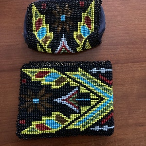 Vintage Perlen Filz Native American Portemonnaie Geldbörse Set