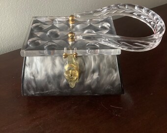 Vintage Gray Lucite Box Purse Handbag