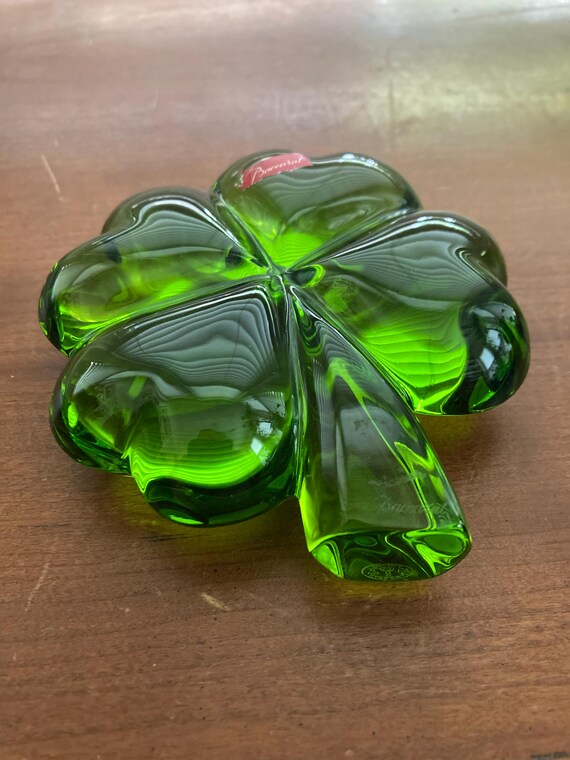 Vintage Baccarat Crystal Green Four Leaf Clover Paperweight