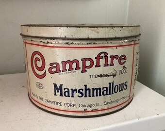 Vintage Campfire Marshmallows 5 lb Litho Tin Chicago Cambridge