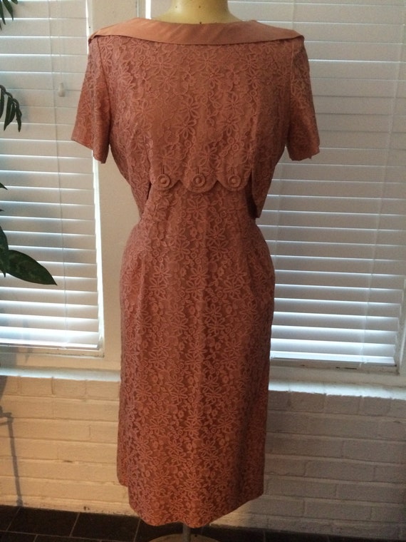 1950s Grace Taylor Original Dusty Rose Lace Evenin