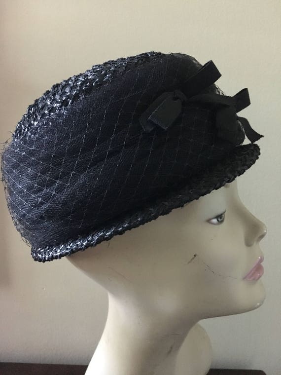 Black Straw Cloche Hat Size Medium