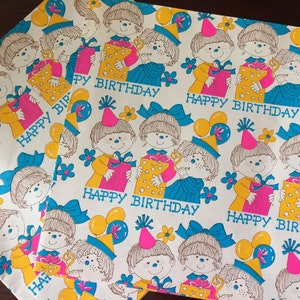 1970s MOD Happy Birthday Kids Gift Wrap Paper