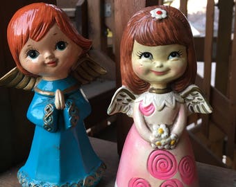 Two Paper Mache Christmas Angel Figurines 1960s