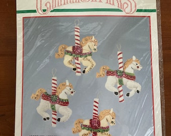 Vintage Bucilla Felt Christmas Ornament Craft Kit Carousel Horses #82740