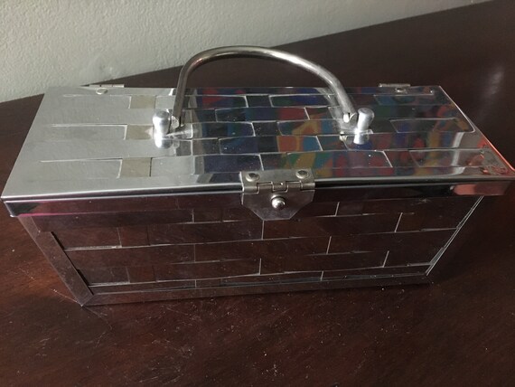 Vintage Mid-Century Chrome Basket Weave Box Purse