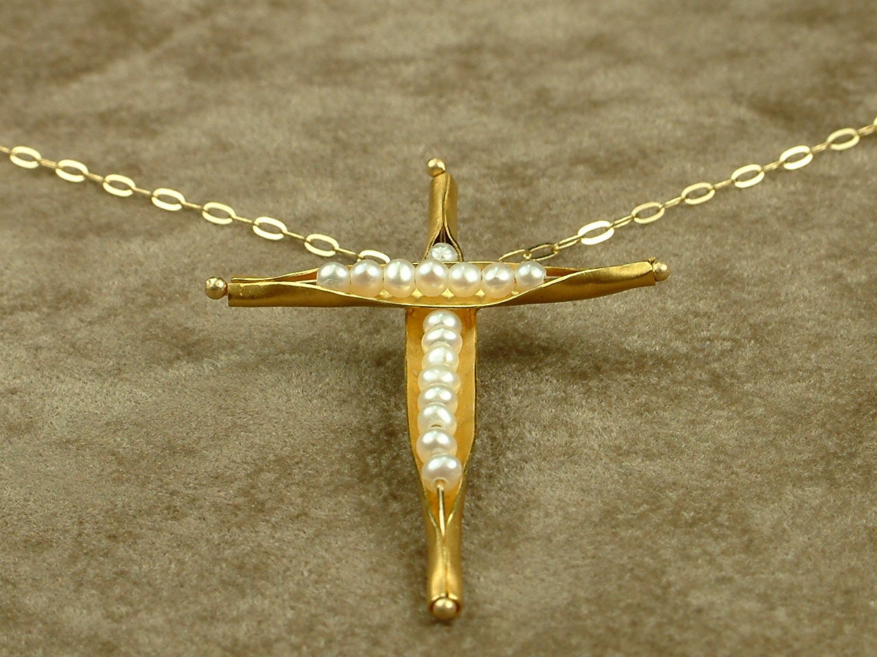 Handmade Cross Gold 18k With Pearls - Etsy